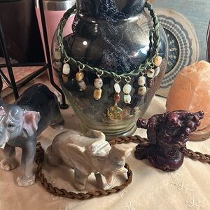 Green faux suede choker w Peruvian Opal & Elephant charm